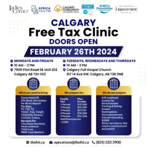 Doors open to file your taxes at two different locations, five days a week in Calgary. 