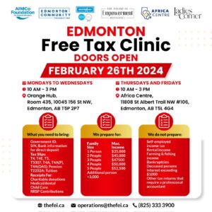 Edmonton, Free Tax Clinic opens February 26th 2024
